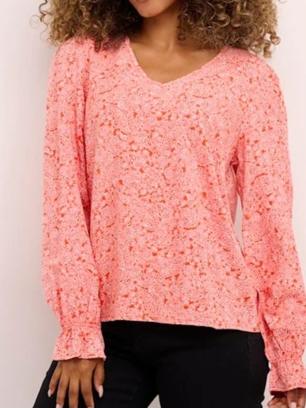 Paisley Size 10-12  V-Neck Long Sleeve Orange Blouse By CREAM Made In India NWOT